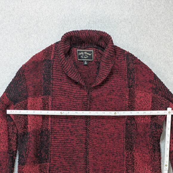Lucky Brand Open Wear Red Black Checkered Boucle Cardigan Sweater Size M - Picture 10 of 16